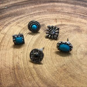 *NEW* Turquoise & Silver Boho 5pc Earring set